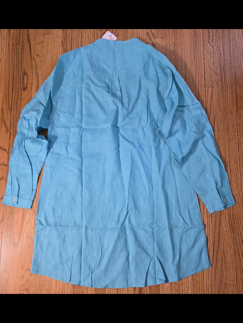 Hiho Bananakeet Dress Light Teal/Blue V-Neck Linen Tunic Dress - Picture 4 of 5